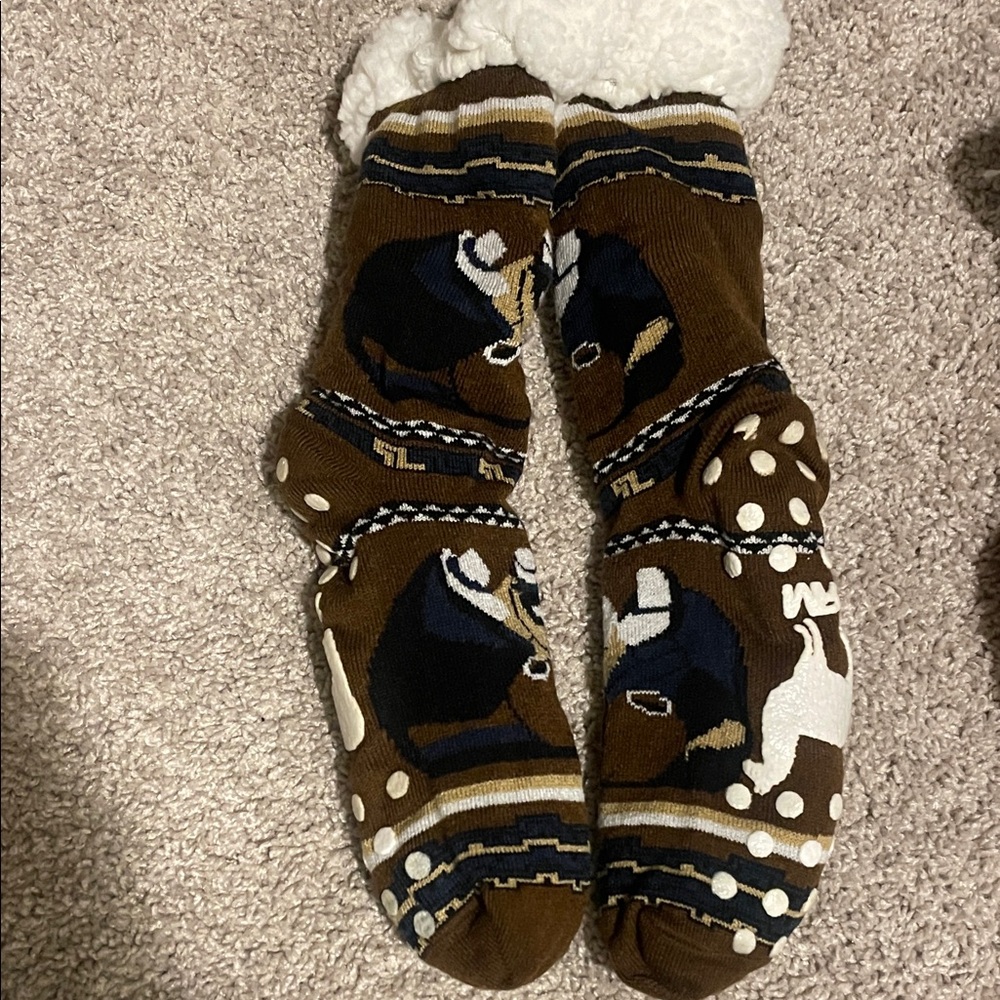 Brown Alpaca Patterned Socks with Anti Slip Padding